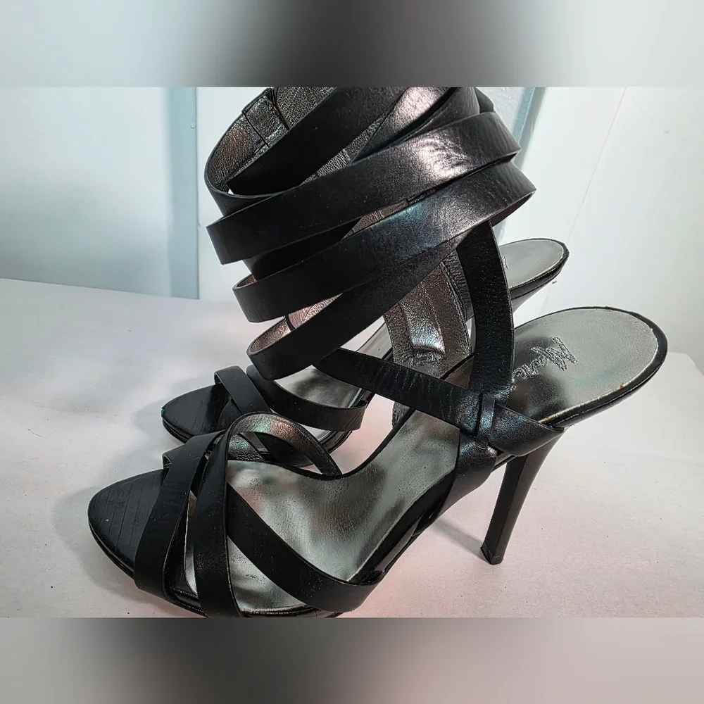 Marciano Black Leather Strappy Gladiator Stiletto Heels Women's Size 7M